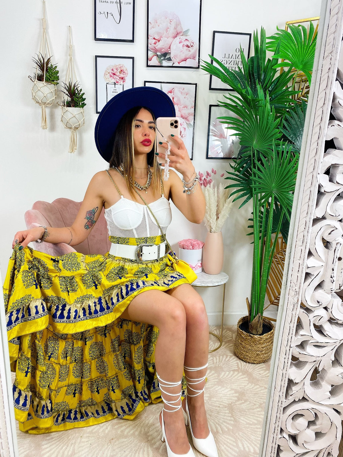 Gonna asimmetrica giallo blu