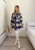 Giacca check nude e blu