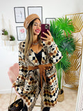 Cardigan lungo con frange e rombi colori tenui