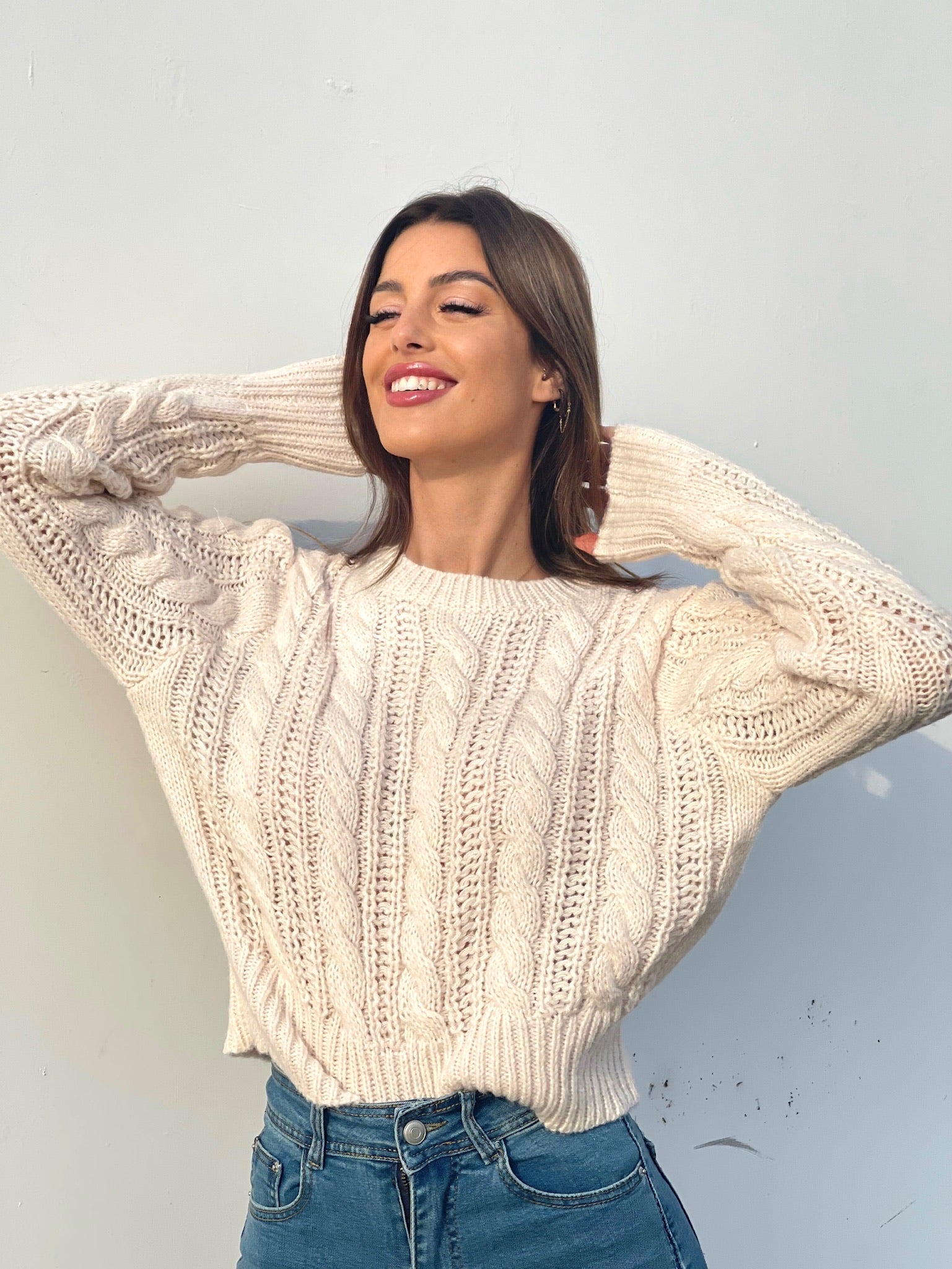 Maglione a trecce Panna