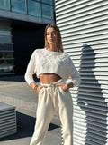 Maglioncino crop panna a trecce
