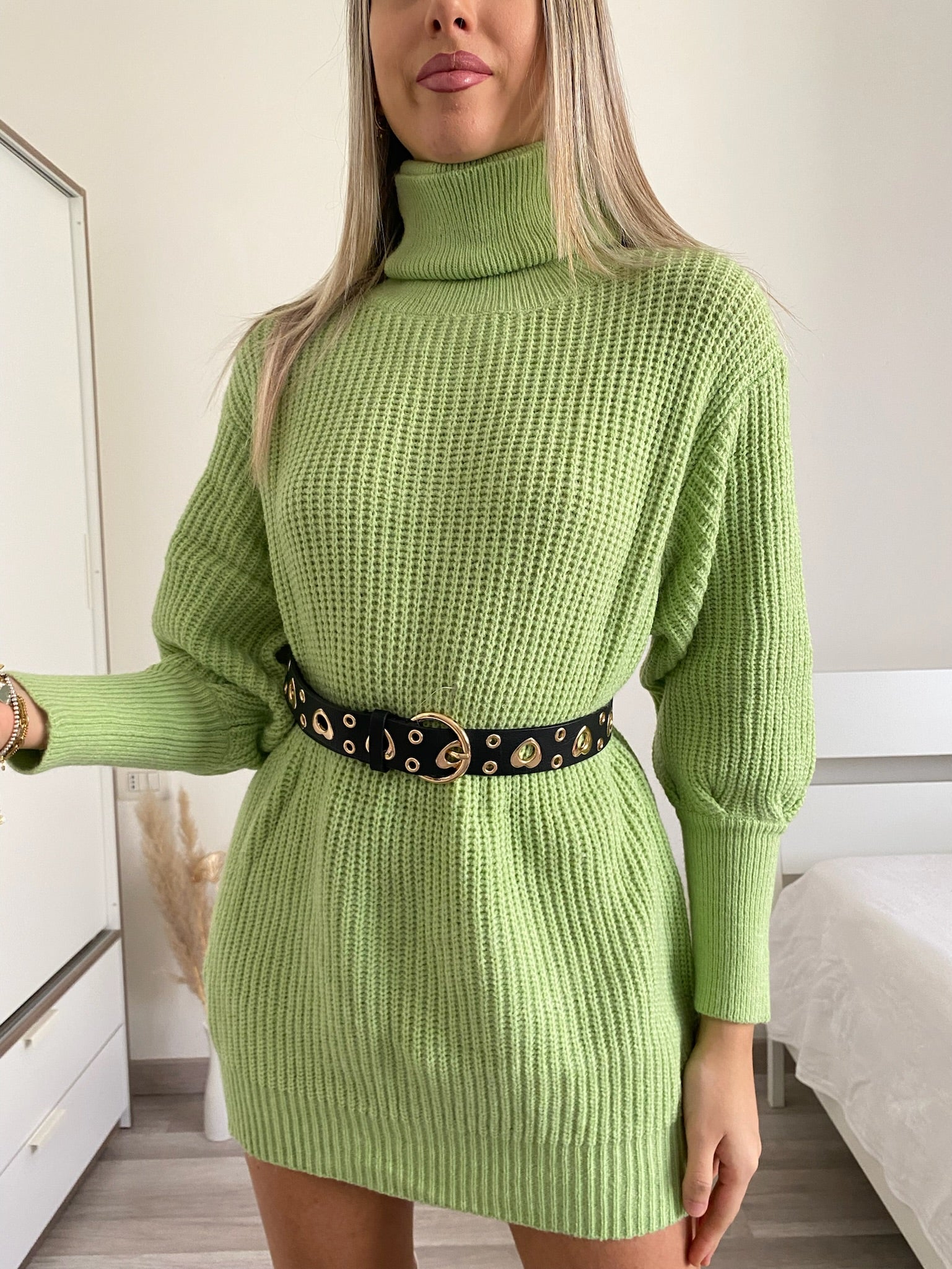 Maxi maglione top quality collo alto menta