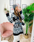 Cardigan Black/Grigio con frange e cinta
