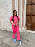Completo maglia crop e pantalone Fuxia