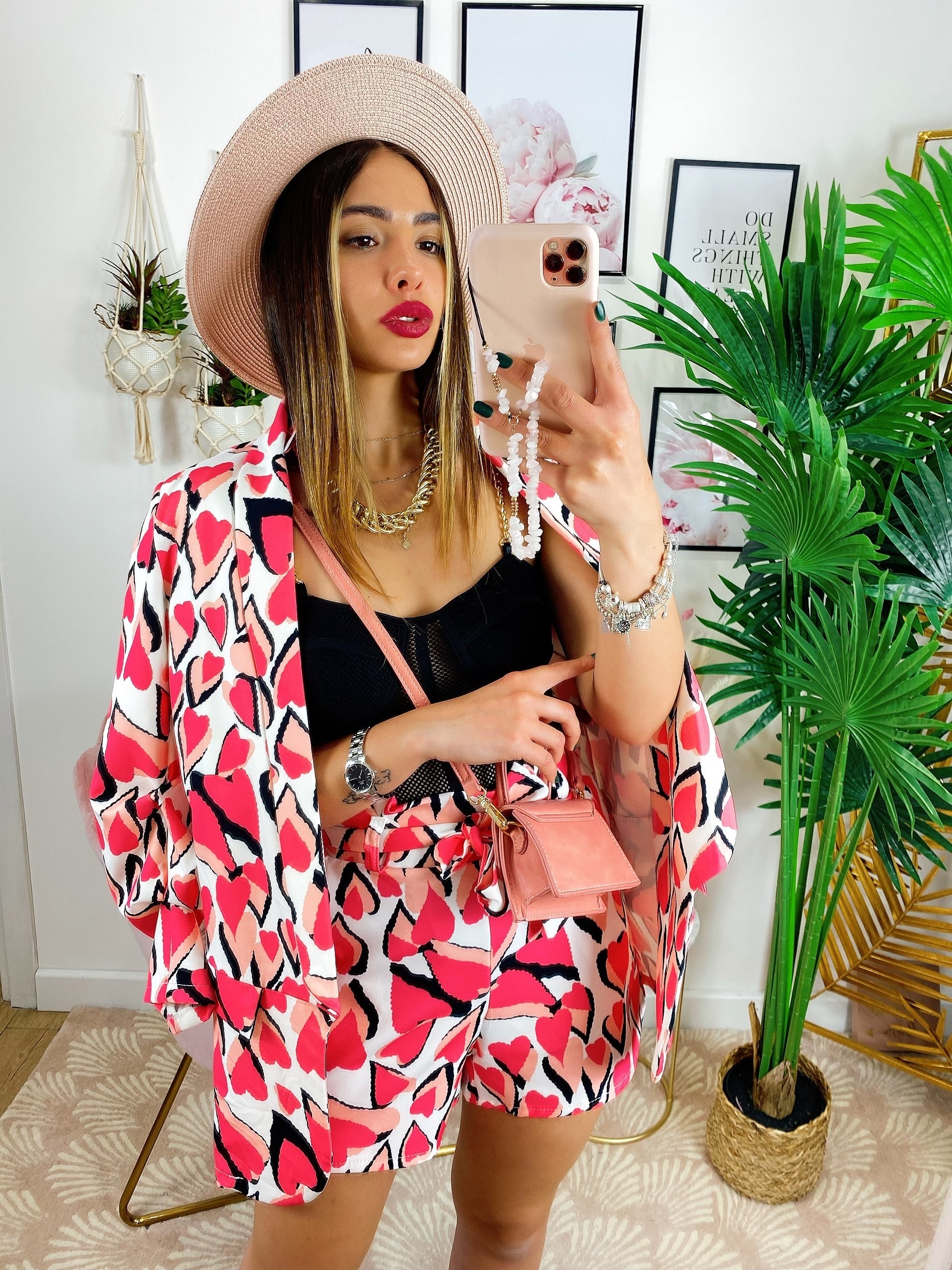 Completo giacca e pantalone cuori Rosa