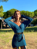 Abito glitter arricciato oceano