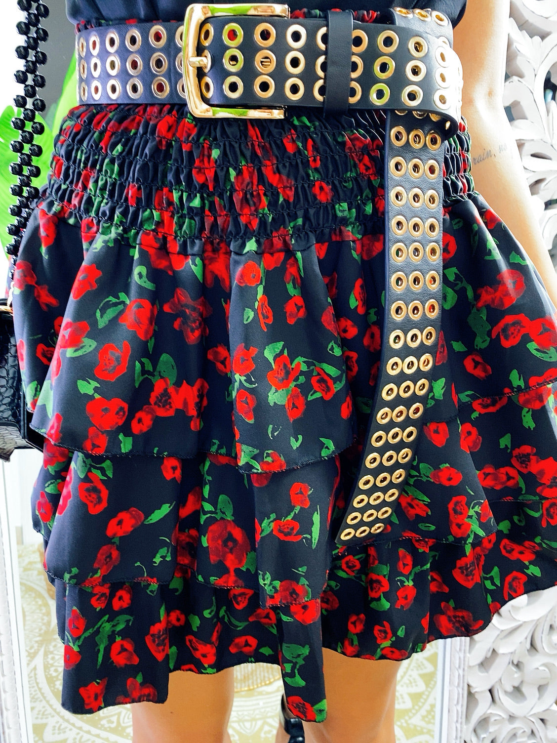 Gonna a fiori rossi con elastico