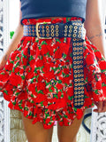 Gonna con balza e fiori asimmetrica rossa