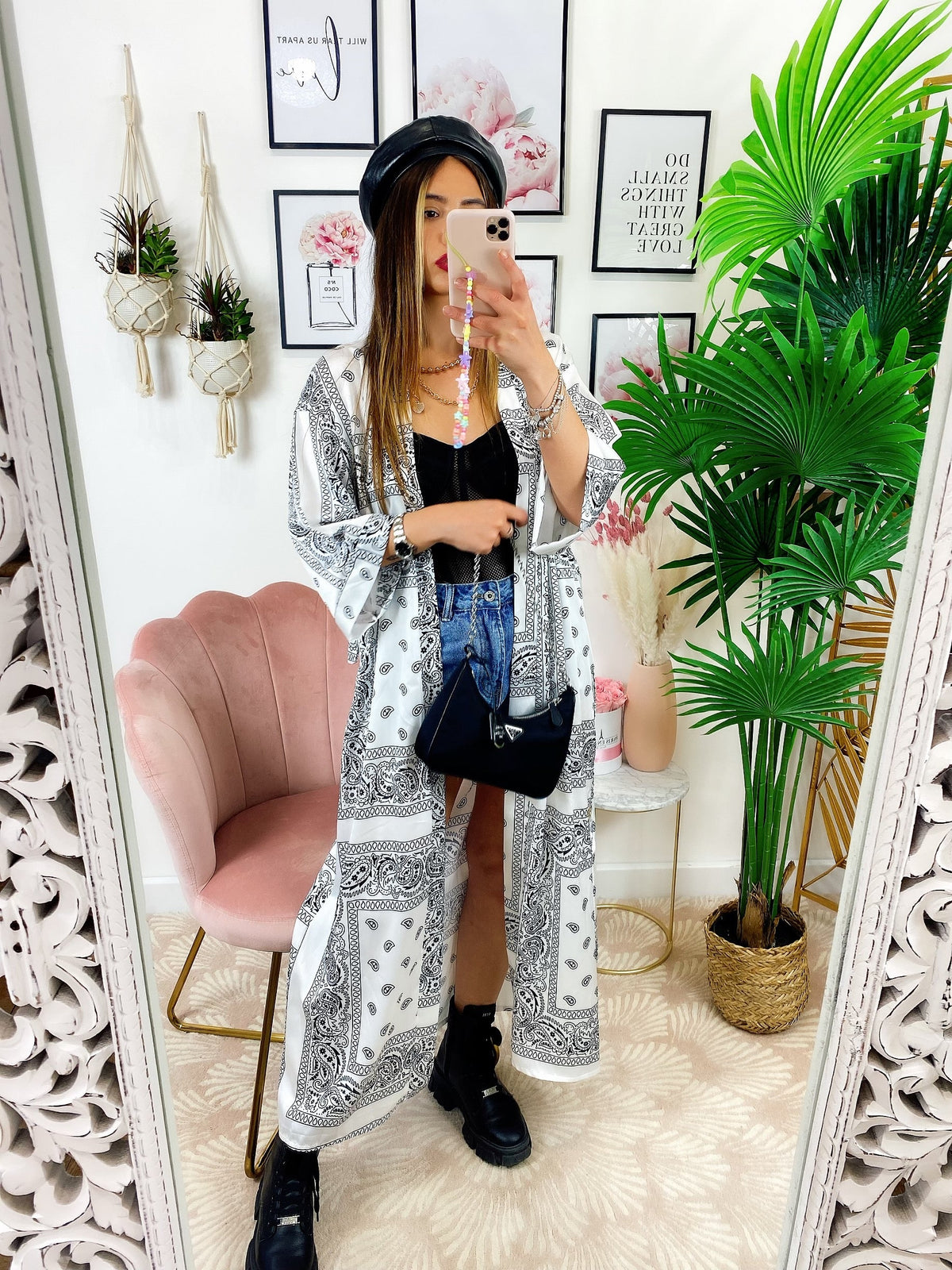Kimono effetto bandana bianco