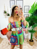 Abito scollo a barchetta stampa etnica