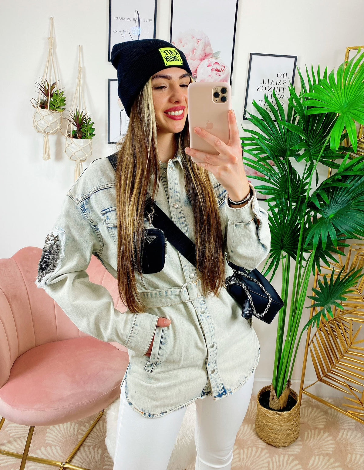 Giacca di jeans con dettagli e cintura