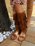 Sandali alla schiava con frange camel