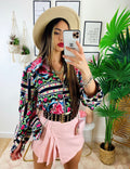 Camicia fiorata con borsetta base Nera
