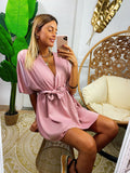 Abito a kimono in raso con cintura