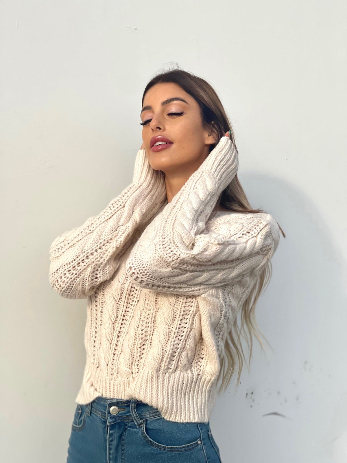 Maglione a trecce Panna