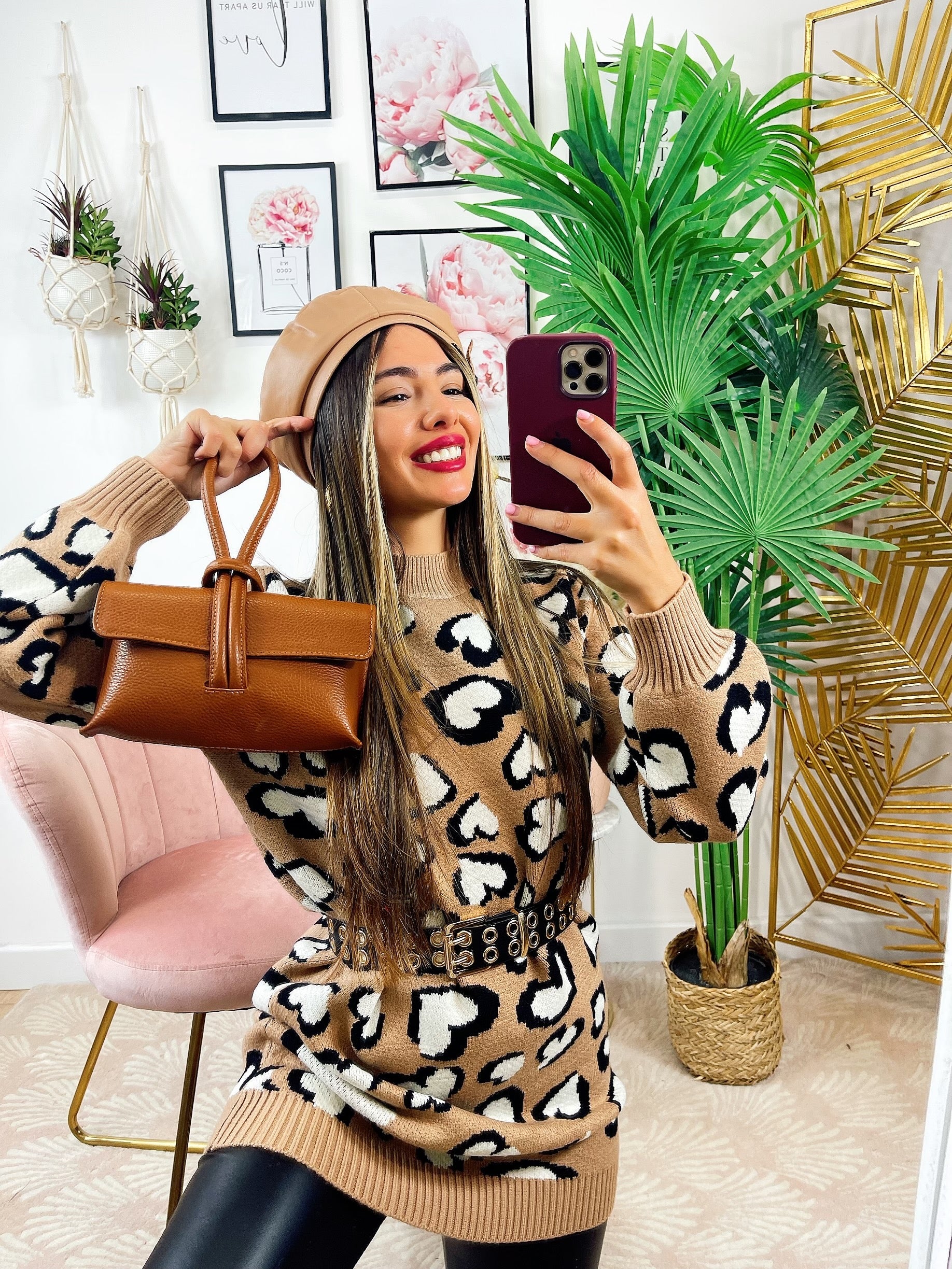 Maxi maglione morbidissimo con cuori Camel