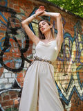 Tuta beige a palazzo spalline in catena