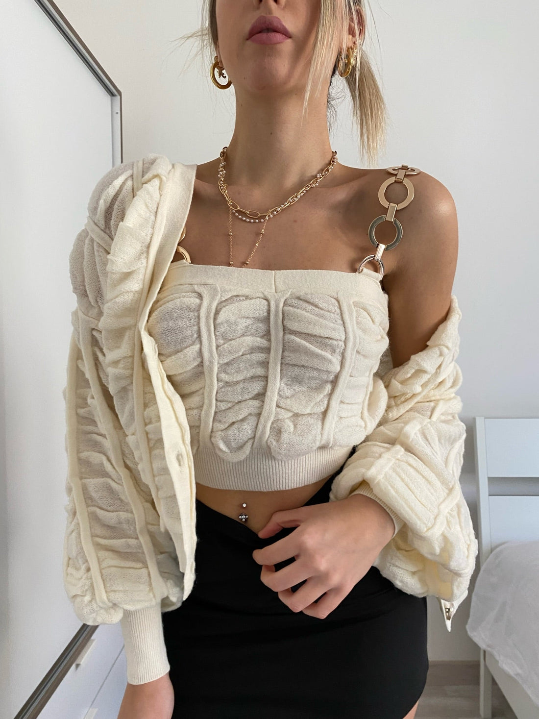 Cardigan panna a trecce