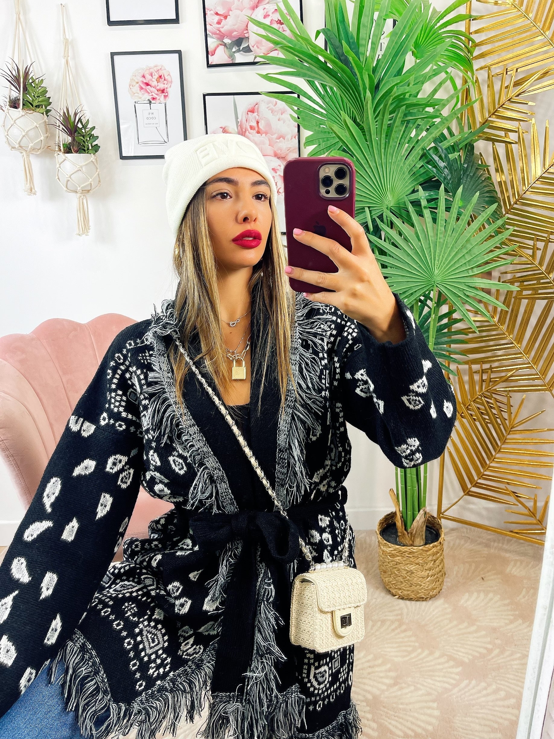 Cardigan con frange base nero