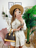 Abito a camicia con cintura beige