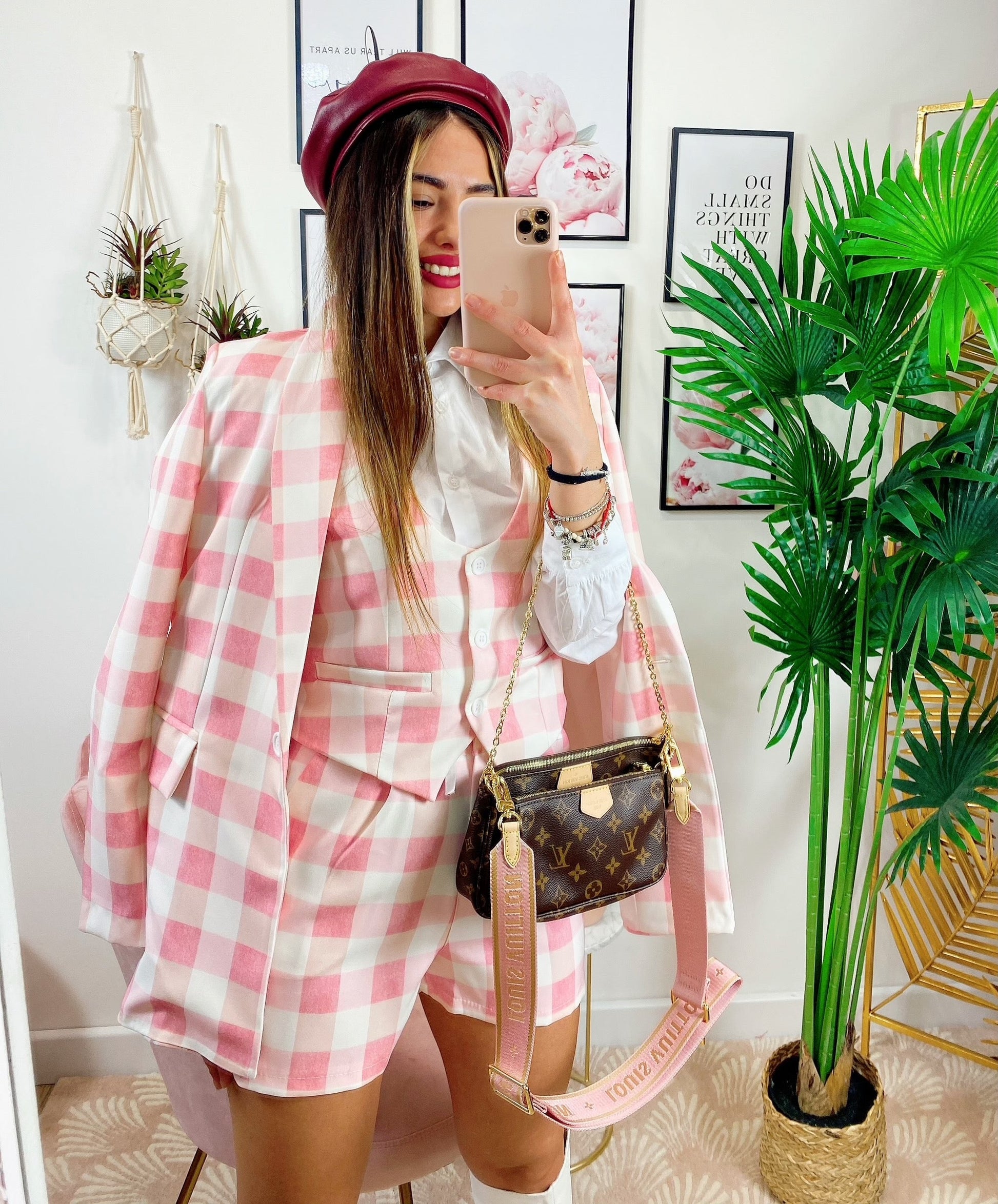 Completo 3 pezzi a quadri Rosa