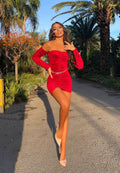 Abito in velluto arricciato rosso