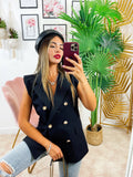 Blazer smanicato con bottoni Nero