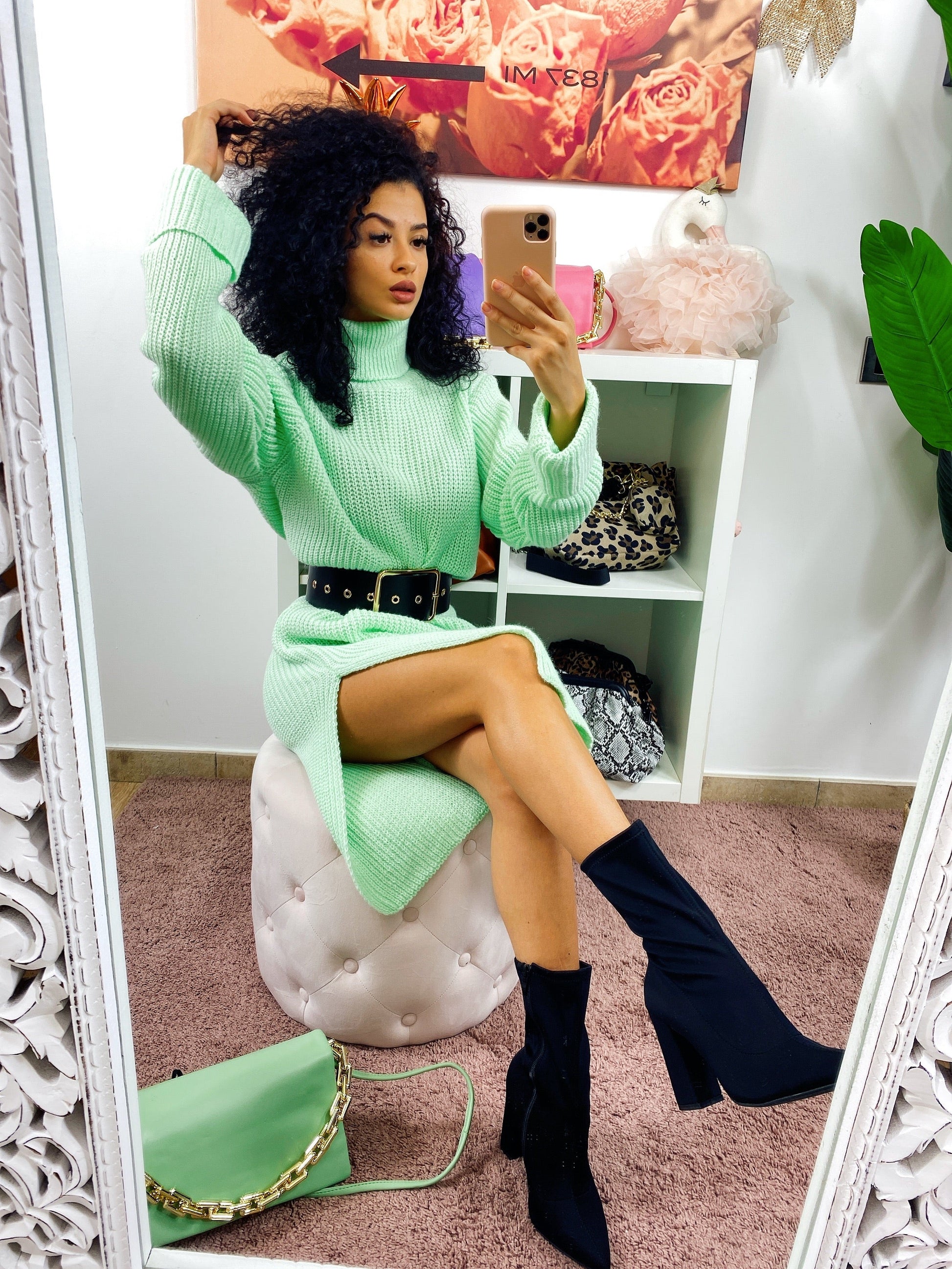 Abito midi in maglia menta