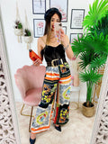 Pantalone a zampa stampa etnica Base Arancio
