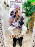 Cardigan con frange e cinta lilla