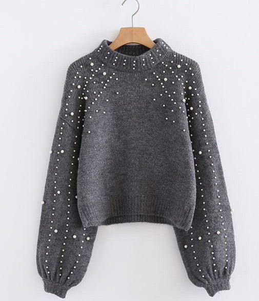 Maglione grigio con perle