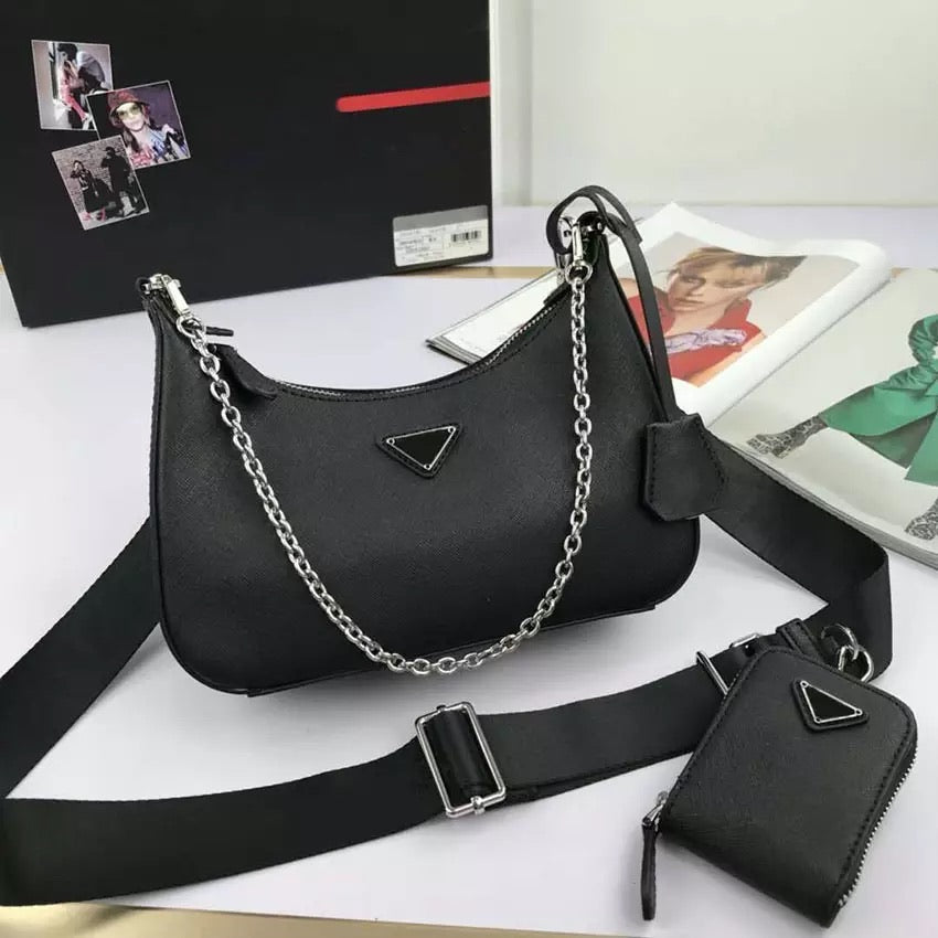 Set 3 bag in eco Pelle con catena argento