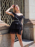Abito a balze in tulle nero