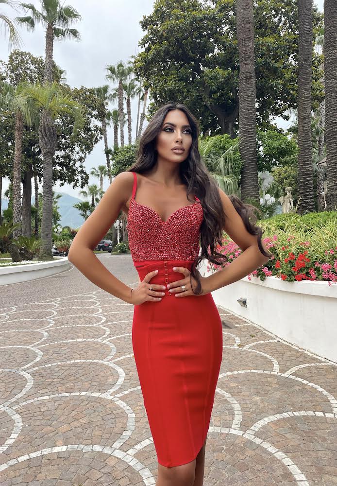 Corpino rosso con strass