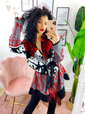 Cardigan Rosso con frange e cinta