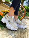 Sneakers Beige  con dettaglio pitonato