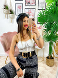 Pantalone a zampa stampa bandana Nero