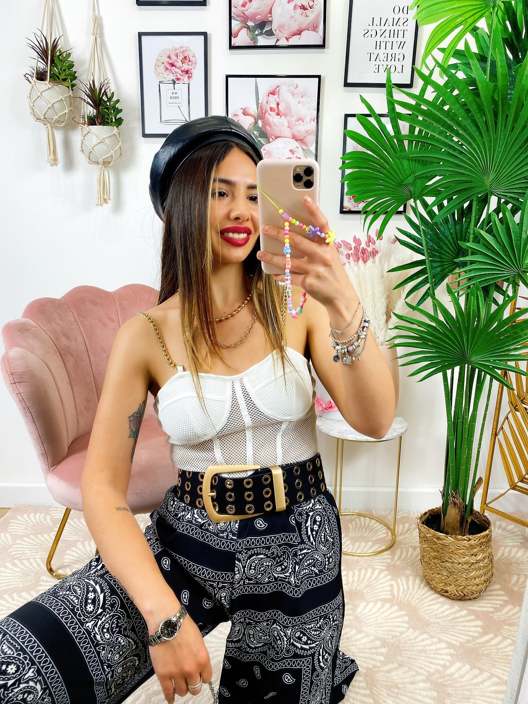 Pantalone a zampa stampa bandana Nero