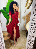 Abito lungo bordeaux con spacco
