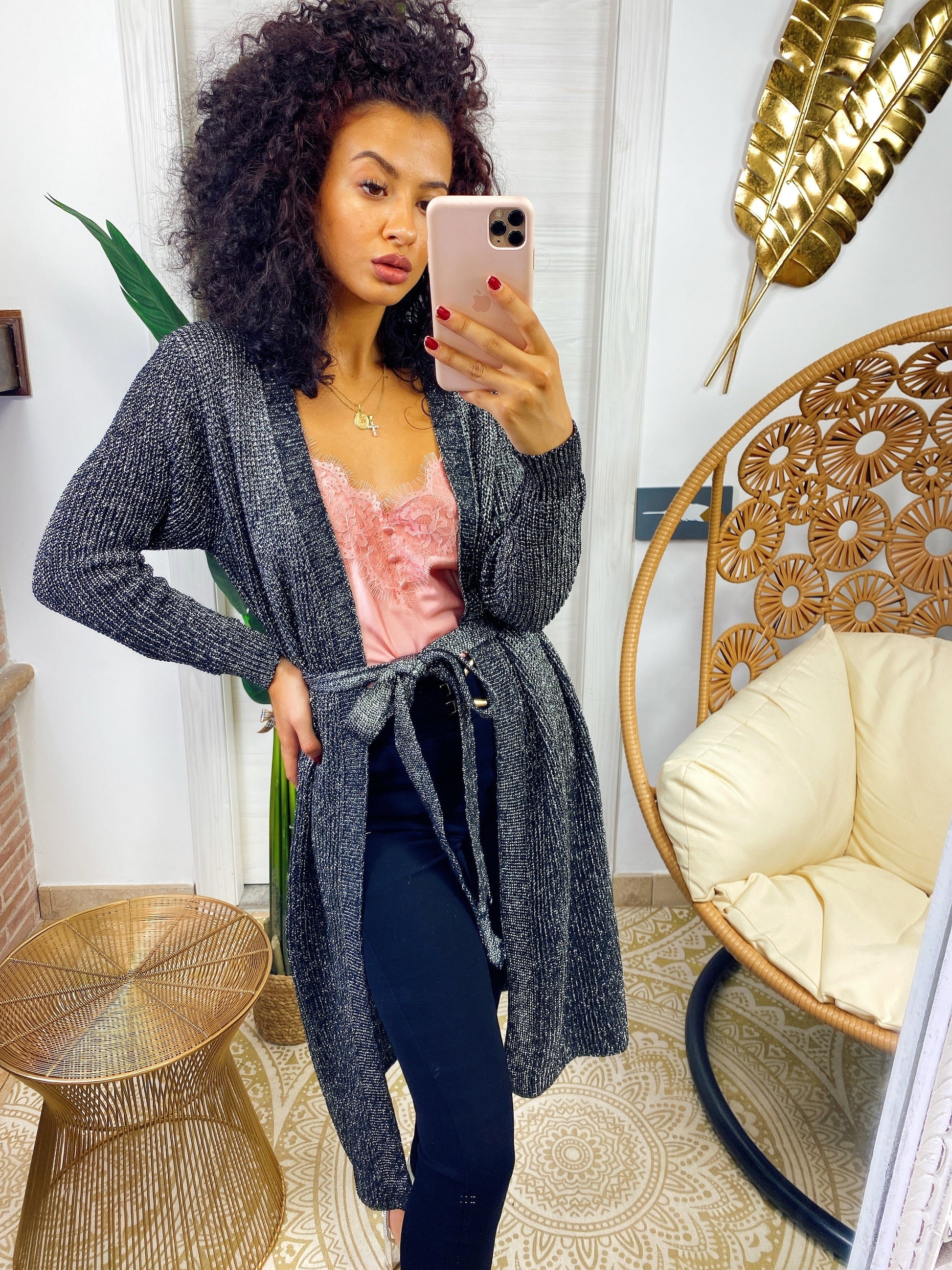 Cardigan in lurex argento