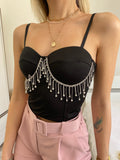 Corpetto nero con frange in strass