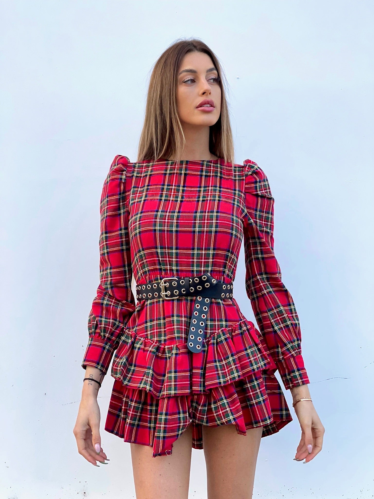 Abito scozzese con balze