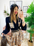 Camicia con tasca ricamata check nera