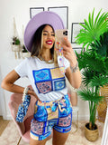 Completo etnico Short e t-shirt base Blu