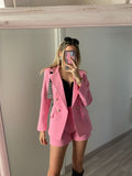Completo giacca con bottoni e short rosa barbie
