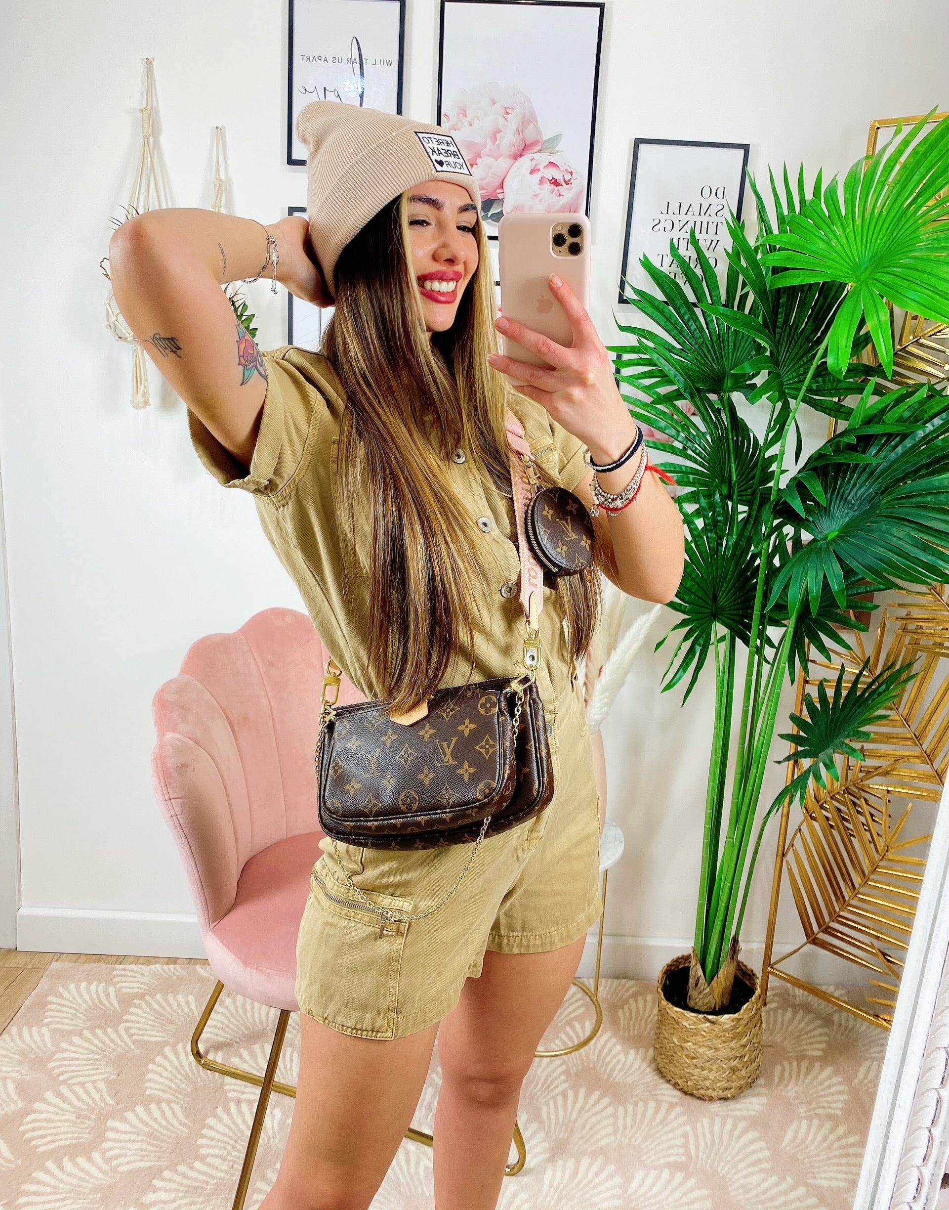 Tutina in jeans Camel con tasche