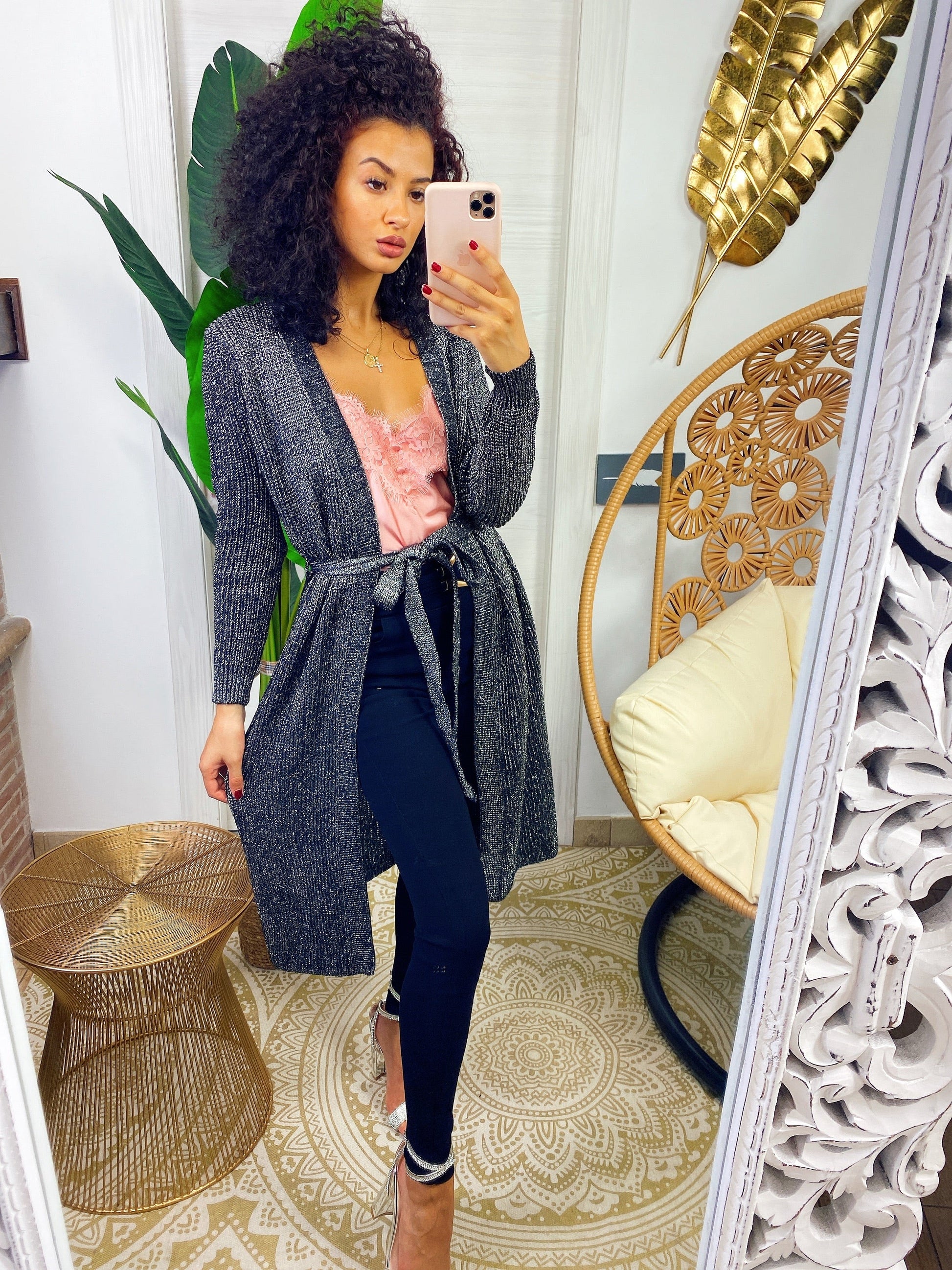 Cardigan in lurex argento