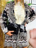Cardigan con frange e cuori Marrone Grigio