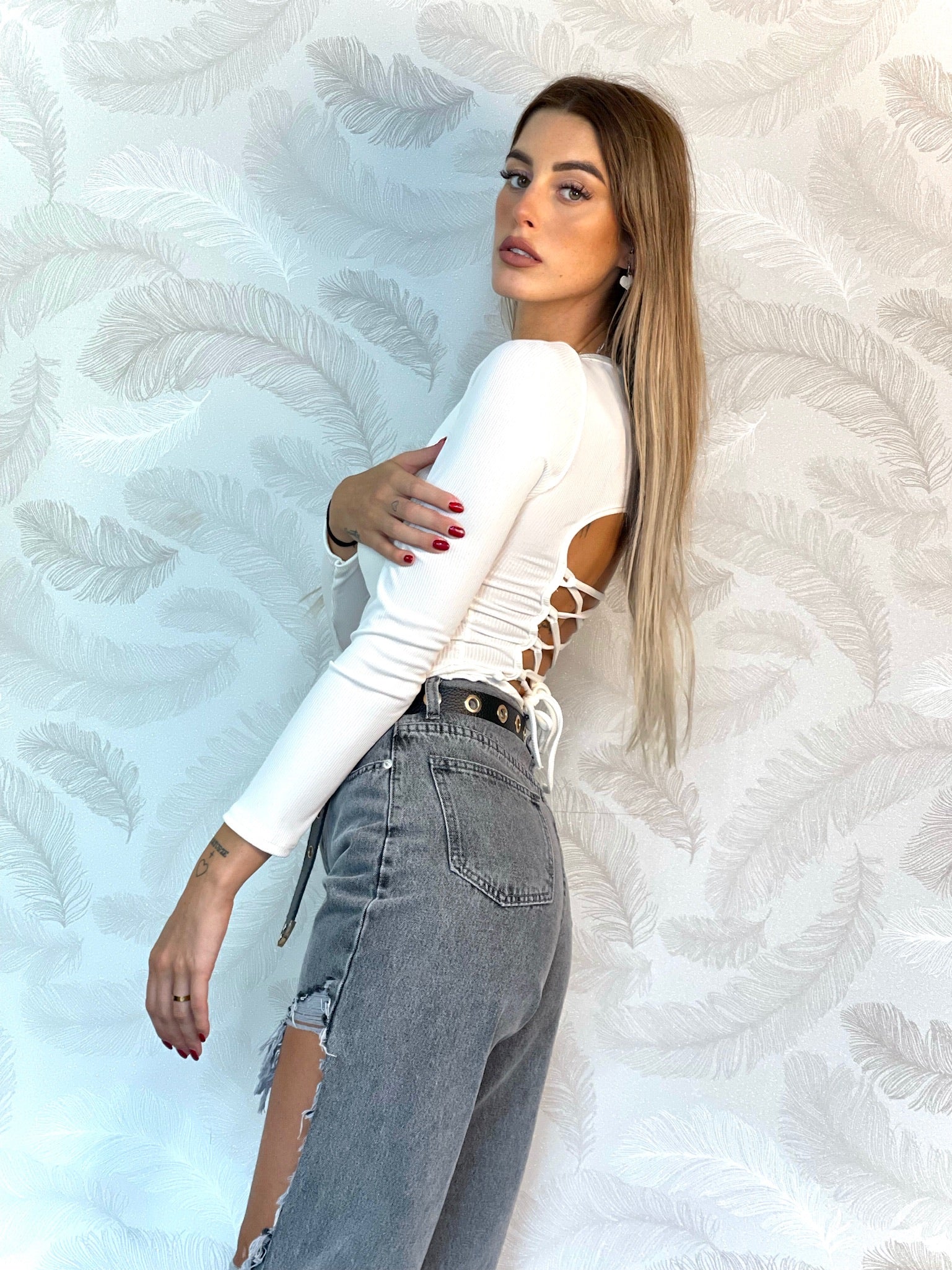 Body manica lunga con incroci sulla schiena