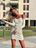 Abito a costine beige con bottoncini